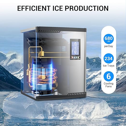 Commercial Ice Maker Machine 680Lbs/24H – Nugget Ice, 12 Adjustable Thickness Settings, 650Lbs Storage, Ideal for Restaurant, Bar, Hotel, Cafe (680lbs)