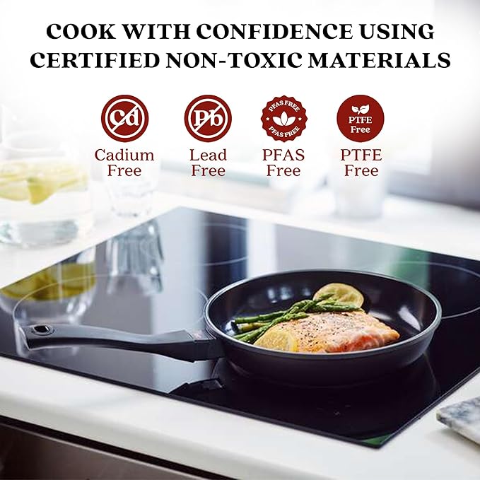 Alva Energy 12.6" Premium Ceramic Nonstick Frying Pan - PFAS/PTFE-Free Non-Toxic - Fast Even Heating - Stay-Cool Handle - Lightweight & Dishwasher & Induction Safe - Recycled Aluminum