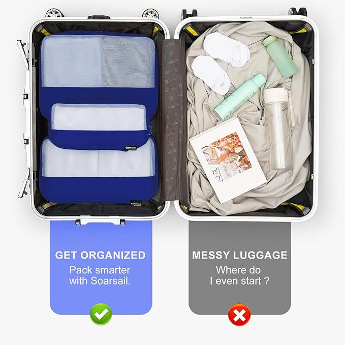 5 Set Compression Packing Cubes for Travel, Space Saving Luggage Organizer Bags (Dark Blue)