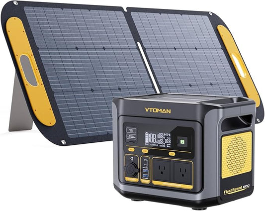 VTOMAN FlashSpeed 600 Portable Power Station with 110W Solar Panel - 499Wh/600W(1200W Peak) Solar Generator with LiFePO4 Battery, 100W USB-C, 60 Min Fast Charging 0-80% for Camping, Fishing, RVs