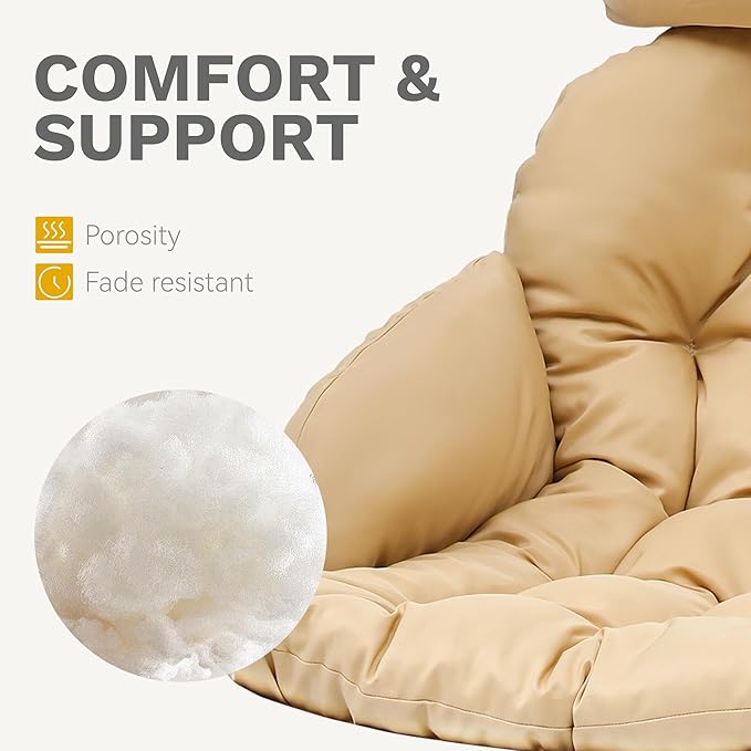 DWVO Egg Chair Without Stand, Basket Chair Hanging Outdoor Rattan Wicker Patio Hammock Indoor Egg Chair with Cushion, Hanging Swing Chair 300lbs for Porch, Garden, Bedroom, Balcony, Beige