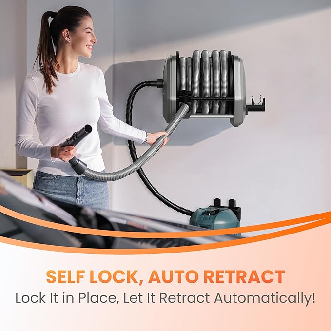 Giraffe Tools Vacuum Hose Extension Reel with 30FT Hose, 1-1/4'' Wall Mount Vacuum Hose Reel, Suitable for Diameter 32mm Wet Dry Vacuums