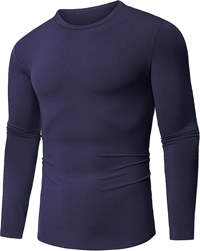 URRU Thermal Underwear for Men High Stretch Fleece Lined Long Sleeve Crewneck Thermal Shirts Base Layer Top Men Cold Weather