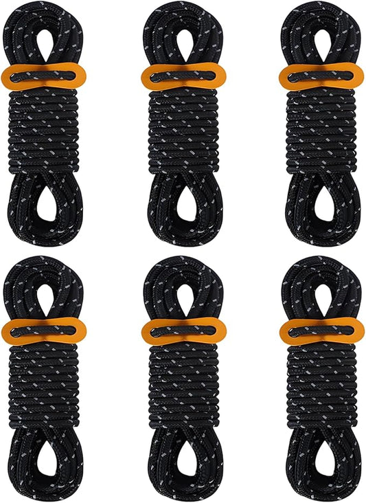 CONBOLA 6 Pack 5 mm Guy Lines Ultralight Tent Cords with Aluminum Adjuster Tensioner Outdoor Camping Guylines Ropes for Tent Tarp, Canopy Shelter, Climbing, Hiking Backpacking Gear