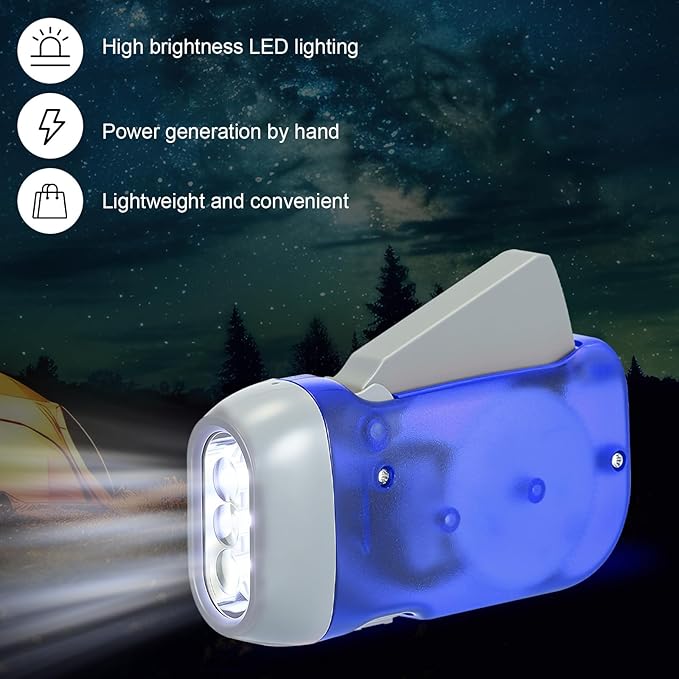 Leelosp 48 Pcs Hand Crank Flashlight No Battery Required Cranked Flashlight Manual Press Flash Light 3 LED Squeeze Light for Camping Hiking Power Outage Gift (Red Blue Purple Orange Yellow Green)