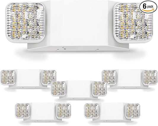 LED Emergency Lights, Commercial Emergency Lighting for Business, Power Outages, Offices, with Backup Battery (90 Minutes), Wall Mount, Hard Wired, 120-277V, Fire Resistant (94V-0) UL