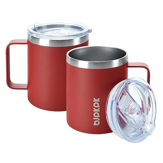 BJPKPK 2pcs Stainless Steel Insulated Coffee Mug, 14oz with Lid, Non Sweat Design-Red