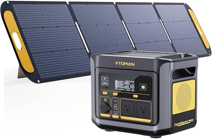 VTOMAN FlashSpeed 600 Portable Power Station with 200W Solar Panel - 499Wh/600W(1200W Peak) Solar Generator with LiFePO4 Battery, 100W USB-C, 60 Min Fast Charging 0-80% for Camping, Fishing, RVs