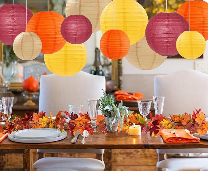 Burgundy Maroon Wine Paper Lanterns Decorative 12pcs Party Hanging Decorations for Rustic Fall Party Bridal Shower Wedding Baby Shower Graduation Anniversary Room Decor