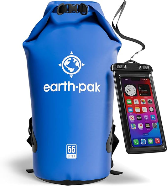 Earth Pak Waterproof Dry Bag - Roll Top Waterproof Backpack Sack Keeps Gear Dry for Kayak with Waterproof Phone Case