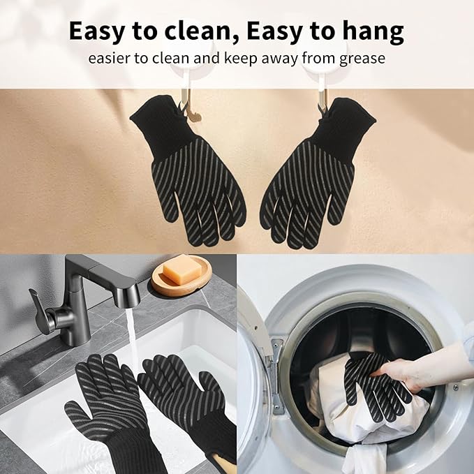 HandLove BBQ Gloves, Oven Gloves with Fingers –1472℉ Heat Resistant Gloves for Grilling | Aramid Retardant Non-Slip Grip, Bamboo-Lining Fire, Black,L
