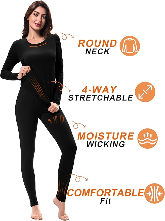 URATOT 3 Sets Women's Thermal Underwear Set Fleece Lined Long Johns Thermal Underwear Base Layer for Women Cold Winter