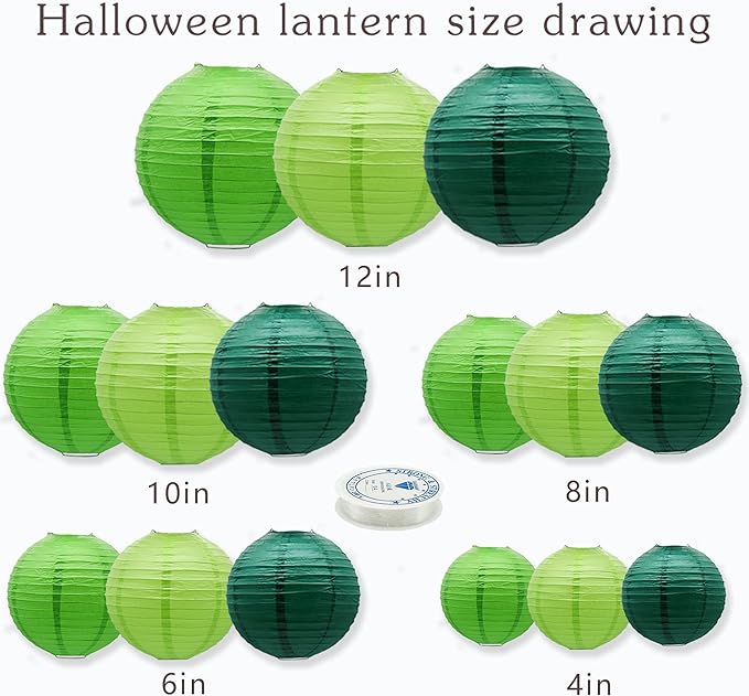 Paper Lanterns Party Decorations Green - Hanging Paper Lanterns Indoor Outdoor - Football Theme Birthday Baby Shower Graduation Wedding St. Patrick's Day Party Supplies, 15pcs