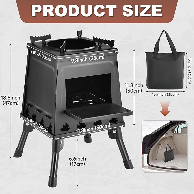 Wood Burning Stove, Camping Wood Stove, Small Portable Cast Iron Wood Stove: Compact Outdoor Cooking Solution with Carrying Bag (Lager)
