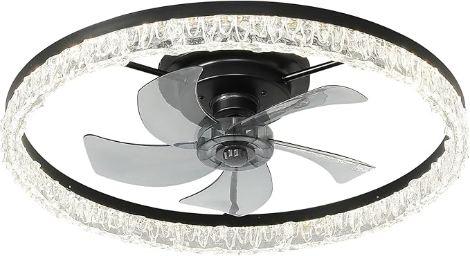 Ceiling Fans with Lights, 24 Inch Ceiling Fan with Light and Remote, Low Profile Reversible Fandelier Ceiling Fan, Dimmable LED, Flush Mount, Low Noise DC Motor, for Bedroom, Kitchen, Office