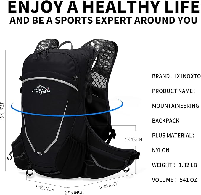 16L Hydration Backpack with Free 2-Liter Water Bladder,The Lightweight Hydration Pack for Cycling, Hiking, Skiing