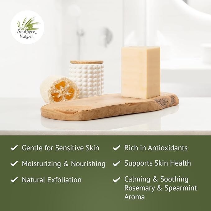 Southern Natural Goat Milk Soap Bar - 3 Pack Rosemary Mint - For Dry Sensitive Skin. Natural, Handmade Soap For Men, Women & Kids. Use On Face & Body