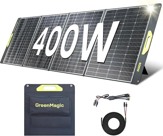 400W Portable Solar Panel, Greenmagic 400W 39V Foldable Portable Solar Panel Charger, with Output Connector for Camping RVing Home Backup IP67 Waterproof with an Adjustable Kickstand