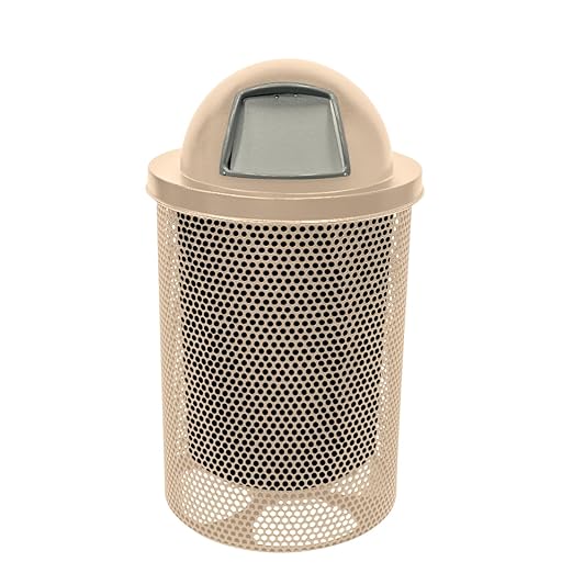 RDT-P-TAN Heavy Duty Round Trash Receptacle with Dome Top, Liner Included, 32 Gallon, Tan, Made in America
