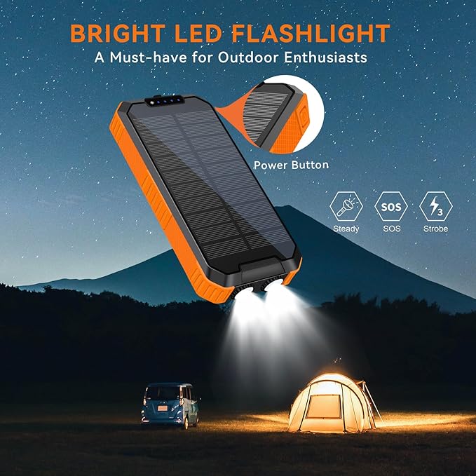 Solar Charger Power Bank 49800mAh Wireless Battery Pack PD18W QC3.0 Fast Charging Built in 3 Cables with USB-C 6 Outputs & 2 Inputs for Cell Phone