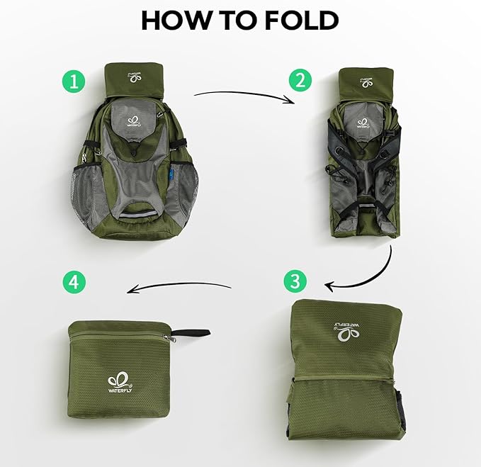 WATERFLY Lightweight Packable Hiking Backpack: 30L Foldable Travel Daypack Ultralight Camping Day Pack for Woman Man