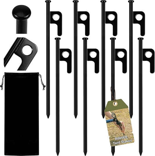 8 Pack Tent Stakes Heavy Duty Forged Steel Camping Stakes for Ground Outdoor Decorations Canopy