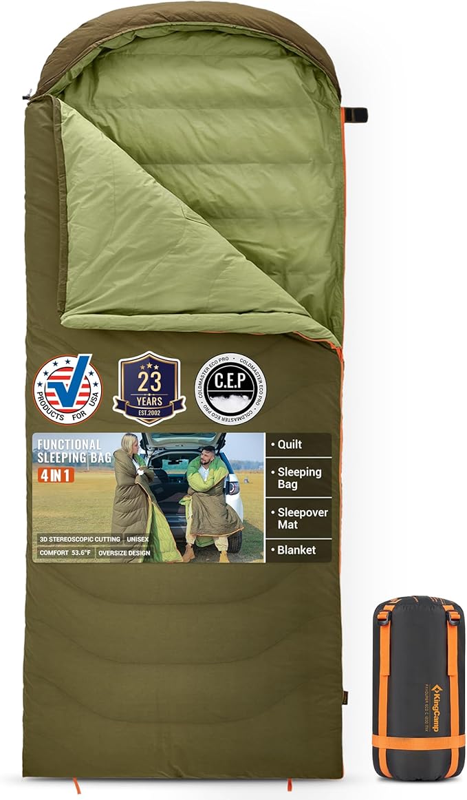 KingCamp Down Sleeping Bag for Adults, Recycled 700 FP Cold Weather 3-4 Season Sleeping Bag, Ultralight & Compact with Compression Sack for Backpacking, Camping, Hiking