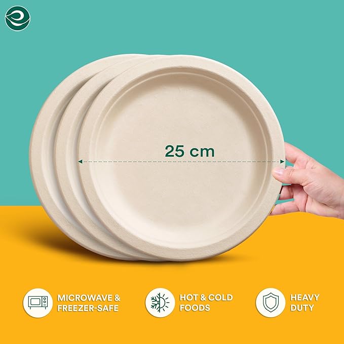 ECO SOUL 100% Compostable 10 Inch [100-Pack] Disposable Heavy Duty Eco-Friendly Dinner, Party, Wedding, Event Plates | Biodegradable Paper Plates