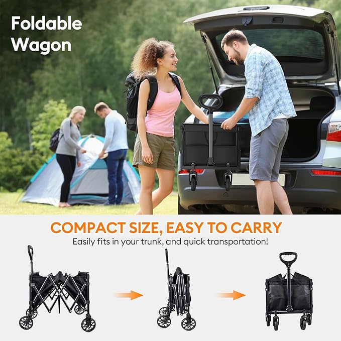 Collapsible Wagons Carts Foldable - Portable Heavy Duty Folding Beach Wagons Cart with Wheels - 360lbs Weight Capacity Outdoor Utility Wagon Cart for Grocery Shopping Camping Sports Garden