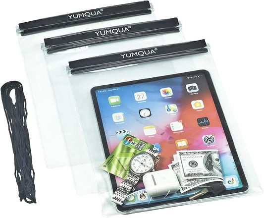 Waterproof Bags Large Size 3 Pack, Clear Watertight Pouch Holder for Document Map Camera Mobile Phone Car Key, fits Kayaking Boating Hiking Water Sports