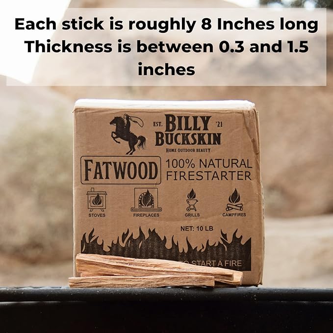 10 lbs. Fatwood Fire Starter Sticks, Perfect Firestarters for Firepit, Campfires, Fireplaces, Bonfires, BBQ, Wood Stoves, Easy Ignition with Just 2 Sticks for Camping, Camping Essentials(10 Pound Box)