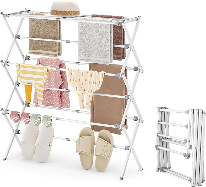 APEXCHASER Drying Rack Clothing, Clothes Drying Rack Foldable, Laundry Drying Rack Expandable, Small Clothe Hanger for Baby Clothes Towels Bibs, Socks, Clothes Airer for Indoor & Outdoor Use, White