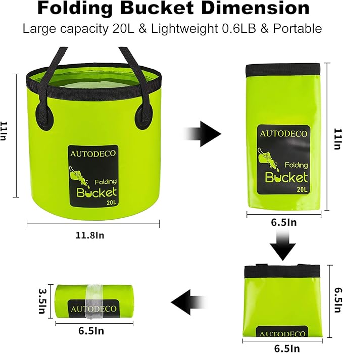 AUTODECO 2 Pack Collapsible Bucket 5 Gallon Container Folding Water Bucket Portable Wash Basin for Outdoor Travelling Camping Fishing Gardening Car Washing 20L