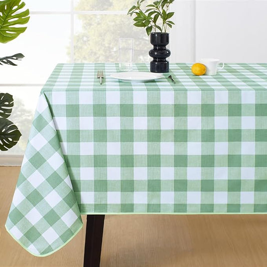 MOSAYT Rectangle Vinyl Tablecloth, 100% Waterproof Buffalo Gingham Plastic Table Cloth, Heavy Duty Wipeable Table Covers for Picnic, Outdoor, Camping - 54 x 78, Green