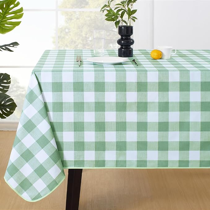 MOSAYT Rectangle Vinyl Tablecloth, 100% Waterproof Buffalo Gingham Plastic Table Cloth, Heavy Duty Wipeable Table Covers for Picnic, Outdoor, Camping - 54 x 54, Green