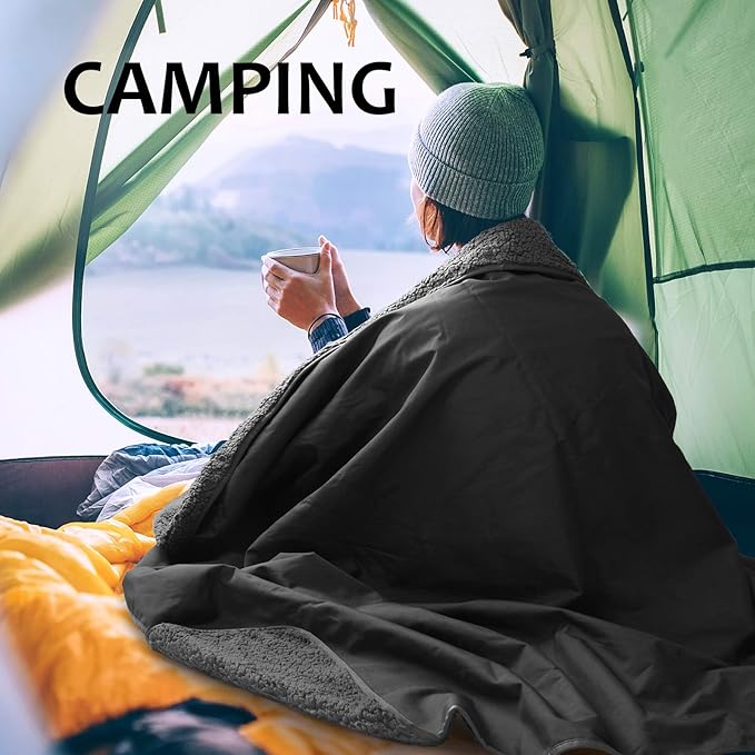 Tirrinia Large Waterproof Outdoor Blanket, Soft Warm Windproof Stadium Blanket with Sherpa Fleece and Foldable for Outdoor Sport, Baseball, Football, Beach, Concerts, Car