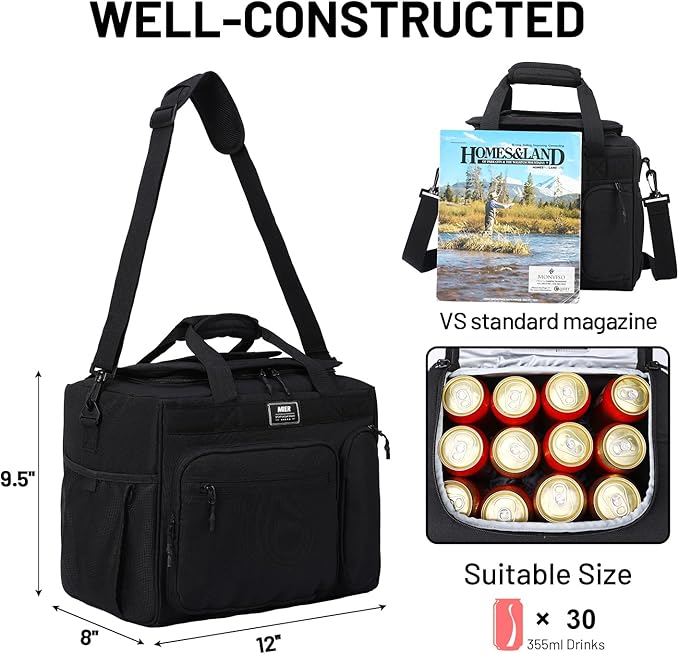 MIER Large Lunch Box for Men Women Adult Insulated Soft Sided Cooler 30 Can Leakproof Lunch Bag Collapsible for Work Travel Camping Beach, 18L (Black-No Luggage Strap)