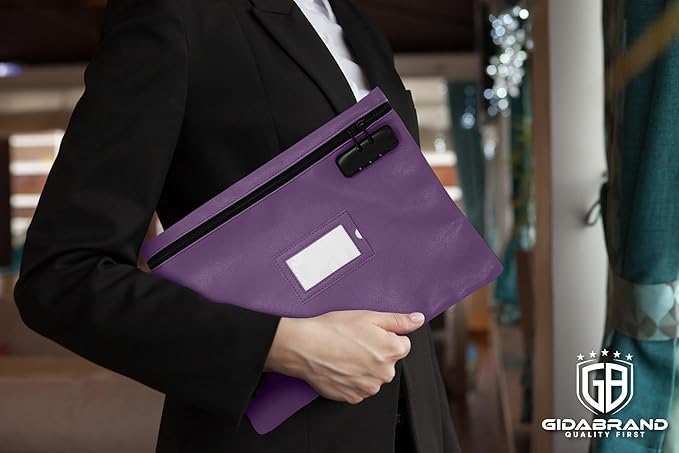 Notary Bag with Lock | 14x11 inch | Purple | Zipper Notary Supplies Bag | Locking Notary Bag for Notary Kit, Stamp, Embosser, Ink Pad, and Valuables | Locking Document Bag | Journal Carrying Case