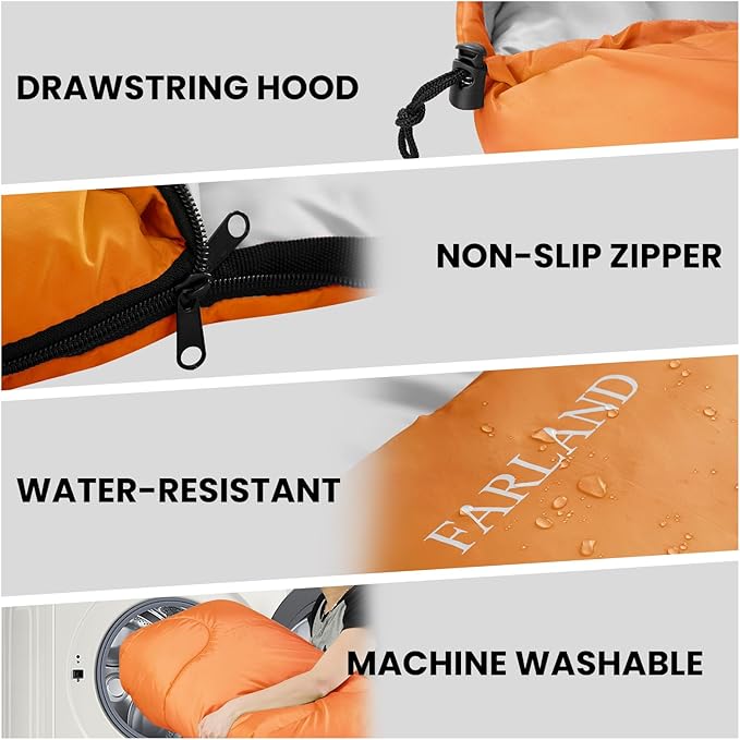 FARLAND Sleeping Bags 30℉ for Adults Teens Kids with Compression Sack Portable and Lightweight for 3-4 Season Camping, Hiking,Waterproof, Backpacking and Outdoors