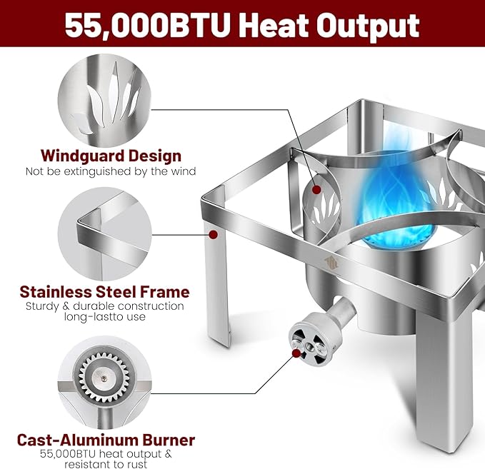 ARC 55,000BTU Propane Burner Camping Stove,Outdoor Gas Stove Burner Cooker for Cooking for Turkey Fry,Homebrewing,Crawfish Boil,and More!