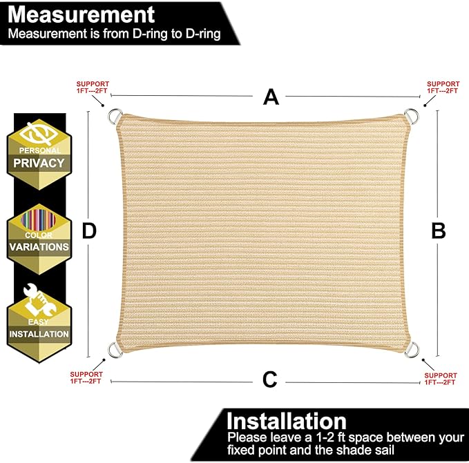 10' x 24' Beige Outdoor Sun Shade Sail Canopy ??UV Resistant Permeable Awning Fabric for Patio, Garden, Backyard, Pergola, Carport, Lawn Shelter Cover