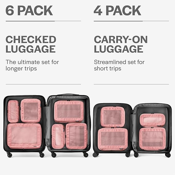 Compression Packing Cubes for Travel - Luggage Organizer Bags - Double Zipper Packing Cubes for Suitcases (6-Pack, Rose)