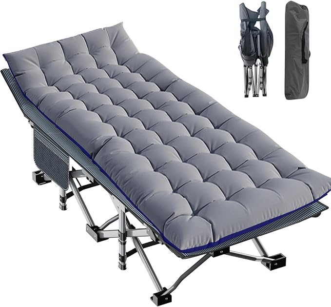 LILYPELLE Folding Camping Cot, Extra Wide Heavy Duty Sleeping Cots with Carry Bag, Double Layer Oxford Portable Travel Camp Cots for Home, Office Nap and Outdoor Beach