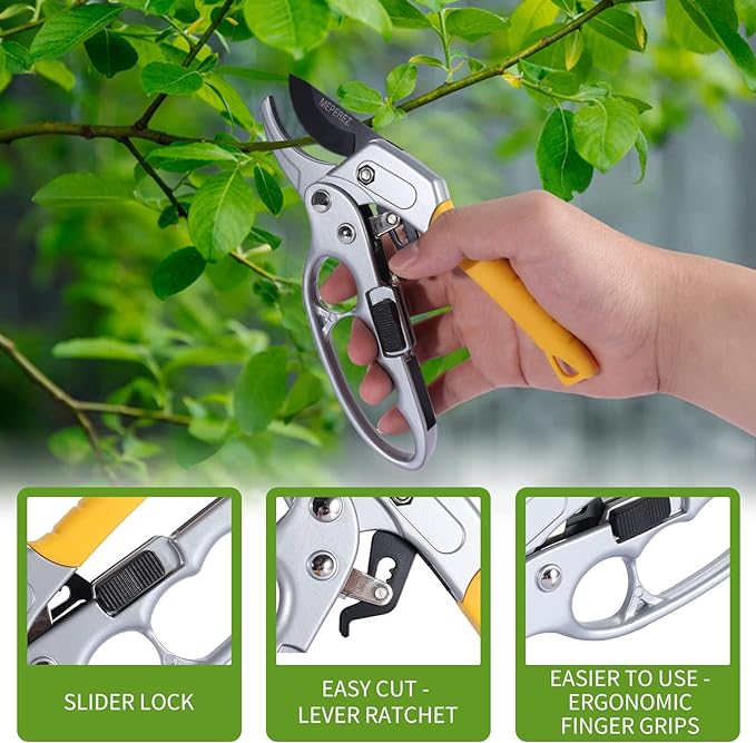Ultra Sharp Germany Steel Pruning Shears - Cuts 3X Easier, Weak Hand Arthritis Snips, Rust-Resistant, Effortlessly 1-Inch Cut Capacity Garden Scissors, Ergonomic Handle (2 pack-yellow)