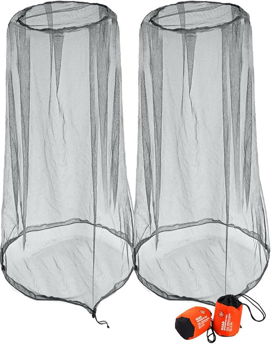 Wohohoho Mosquito Head Net Mesh With Drawstring, Bug Face Shield for Hats, Beekeeper Mask Protection for Men & Women Against Midges, Bugs & Gnats (2 Packs, Grey, Updated Big Net)