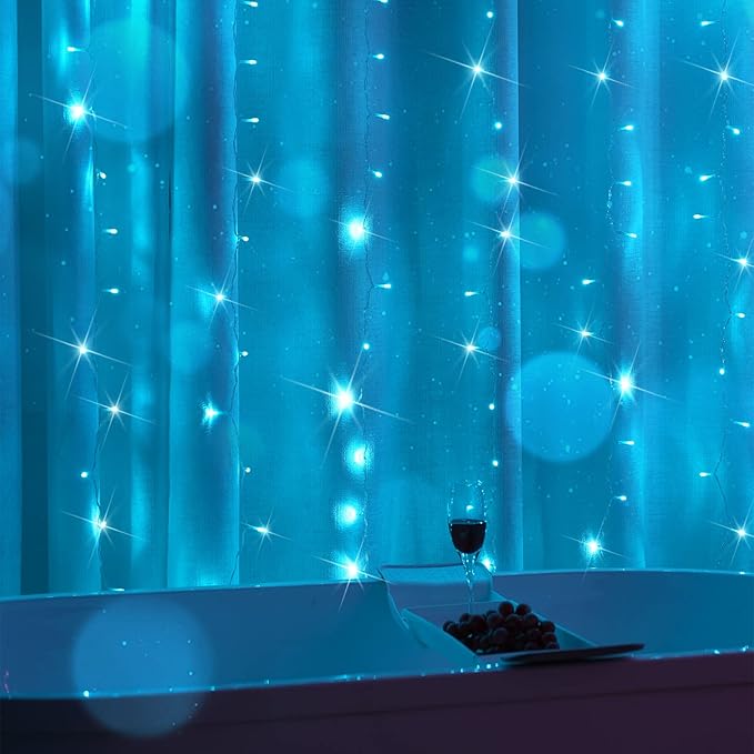 suddus Curtain Lights for Bedroom, 200 Led 6.5ft x 6.5ft Hanging String Lights Outdoor, Fairy Curtain Lights for Backdrop, Window, Wall, Wedding, Party, Garden, Porch, Birthday Decor Aqua