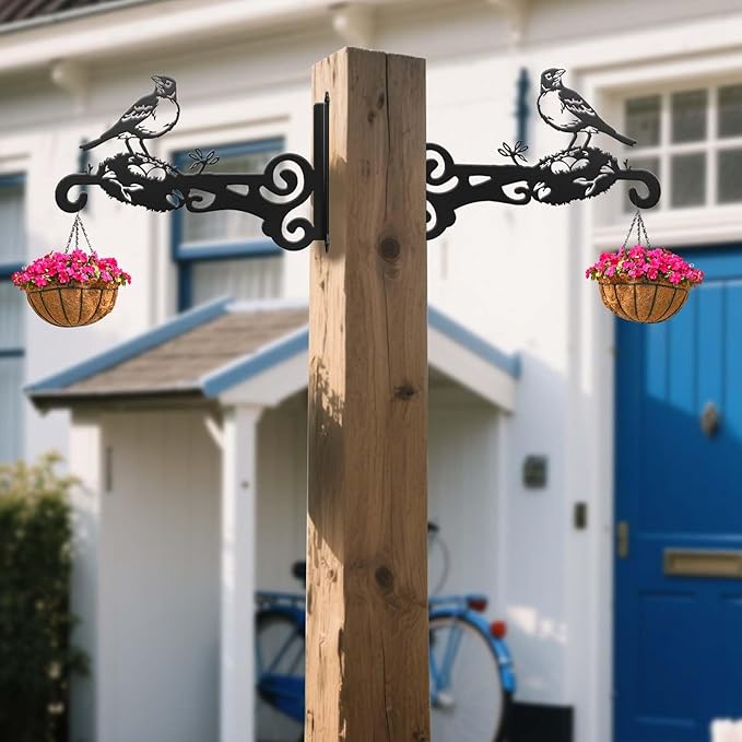 2-Pack Aesthetic Plant Hanger Indoor and Outdoor ??10 Inch Metal Hanging Plant Bracket with Beautiful Bird Pattern ??Anti Rust Plant Hooks for Hanging Plants, Bird Feeder, Wind Chime, Lantern