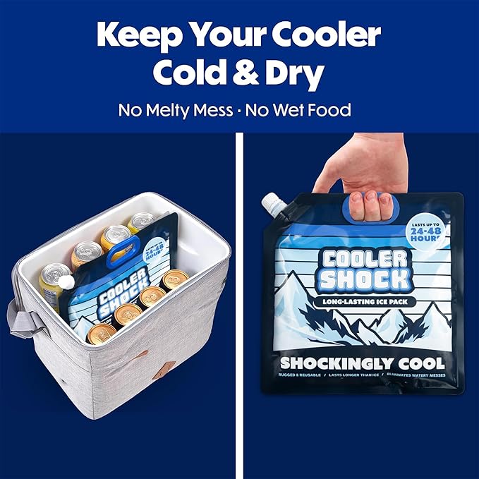Cooler Shock Reusable Ice Packs for Cooler - Long Lasting Cold Freezer Packs for Coolers and Lunch Boxes - Cooler Ice Packs for Camping Gear, Fishing, Road Trips, Beach Must Haves