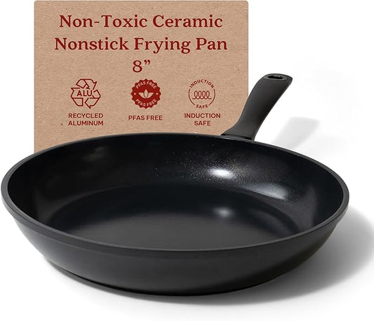 Alva Energy 8" Ceramic Nonstick Frying Pan – PFAS/PTFE-Free, Healthy Cooking Skillet, Fast, Even Heating, Induction & Oven Safe, Lightweight with Stay-Cool Handle – Scratch-Resistant & Dishwasher Safe