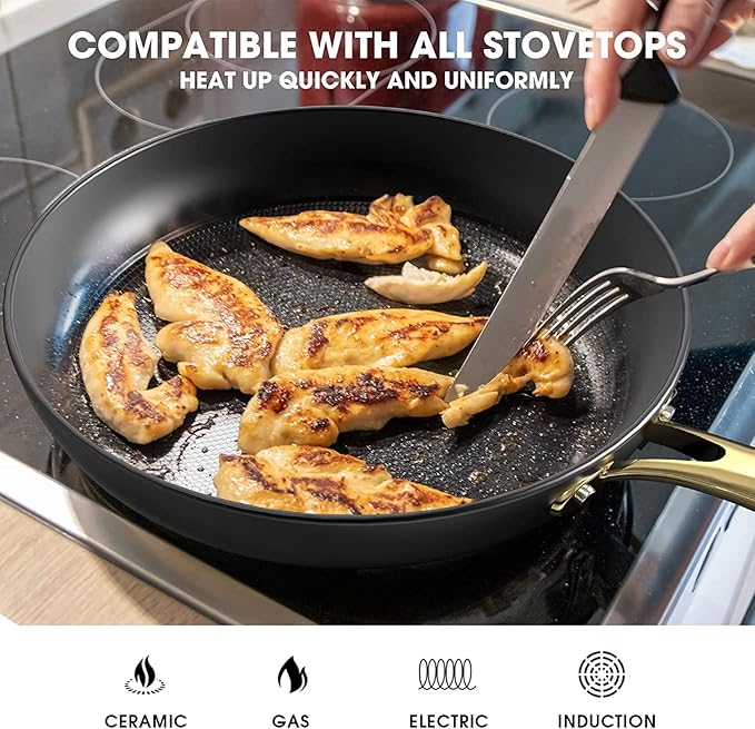imarku Cast Iron Skillets, 12 Inch Cast Iron Pan, Professional Non Stick Frying Pans Long Lasting Nonstick Frying Pan Nonstick Pans Stay Cool Handle Easy Clean Unique Birthday Day Gifts